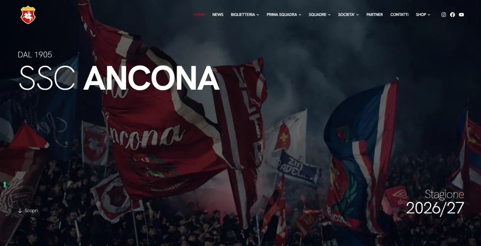 La pagina iniziale del sito dell’SSC Ancona su computer