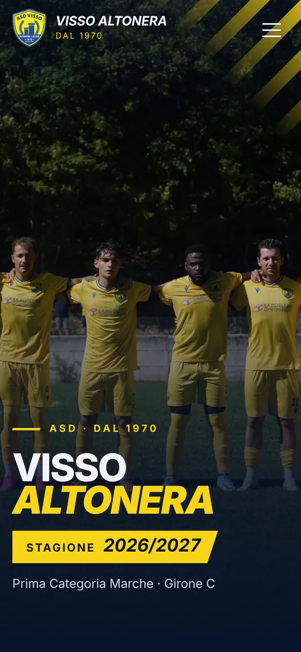 La pagina iniziale del sito del Visso Altonera Calcio su smartphone